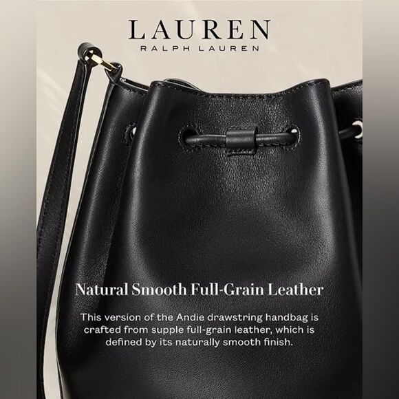 Lauren Ralph Lauren Tan Smooth Leather Medium Andie Drawstring Bag, New w/Tag - Picture 14 of 16